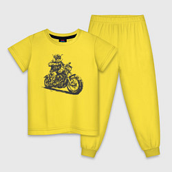 Пижама хлопковая детская Мейн-кун байкер на мотоцикле чоппере кот, цвет: желтый