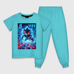 Пижама хлопковая детская Hedgehog in neon metropolis - ai art, цвет: бирюзовый