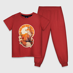 Пижама хлопковая детская Лиса и солнце в японском стиле, цвет: красный