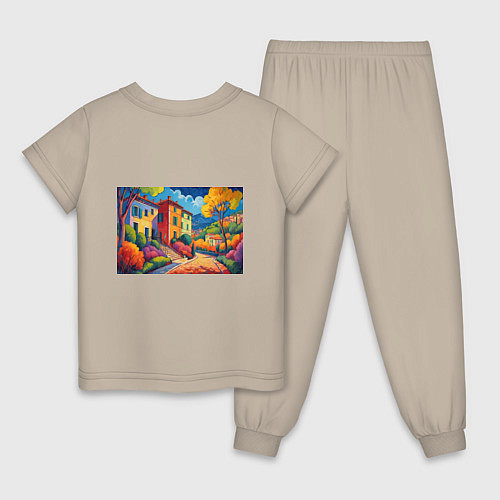 Детская пижама Живопись яркие домики фовизм / Миндальный – фото 2
