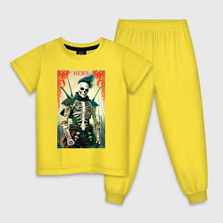 Пижама хлопковая детская Готический скелет - хэллоуин, цвет: желтый