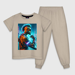Пижама хлопковая детская Cool guy - cyberpunks not dead, цвет: миндальный