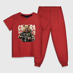 Пижама хлопковая детская Cool capybara - military style, цвет: красный
