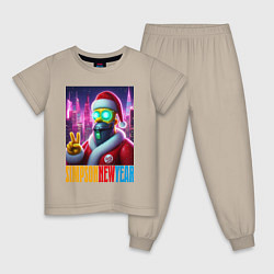 Пижама хлопковая детская Simpson new year - fantasy, цвет: миндальный