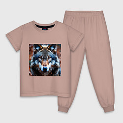 Пижама хлопковая детская Взгляд серого волка, цвет: пыльно-розовый