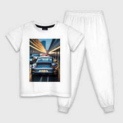 Пижама хлопковая детская Porsche 911 в городе, цвет: белый