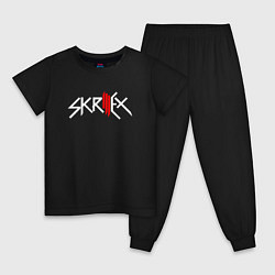 Пижама хлопковая детская Skrillex - logo, цвет: черный