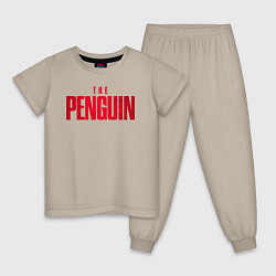 Пижама хлопковая детская The penguin logo, цвет: миндальный