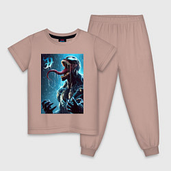 Пижама хлопковая детская Веном под проливным дождём - нейроарт фантазия, цвет: пыльно-розовый