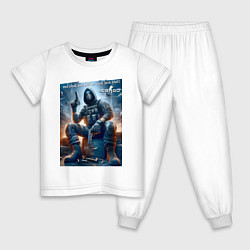 Пижама хлопковая детская One shot one kill no luck just skill - motto, цвет: белый
