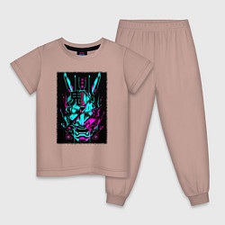 Пижама хлопковая детская Киберпанк самурай цифровой, цвет: пыльно-розовый
