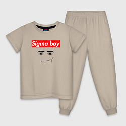 Пижама хлопковая детская Sigma boy roblox face - gaming meme collab, цвет: миндальный