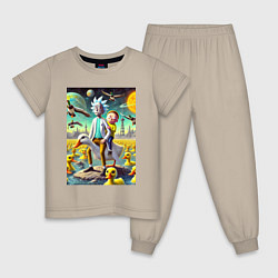 Пижама хлопковая детская Рик и Морти сидят на утке на одноимённой планете, цвет: миндальный