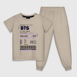 Пижама хлопковая детская Bts ticket, цвет: миндальный