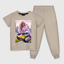Пижама хлопковая детская Barbie racing - Kawasaki Ninja, цвет: миндальный