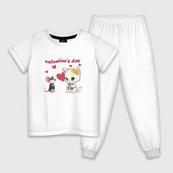 Пижама хлопковая детская День святого Валентина, цвет: белый