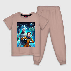 Пижама хлопковая детская Космонавты Рик и Морти - нейроарт фантазия, цвет: пыльно-розовый