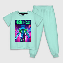 Пижама хлопковая детская Minecraft 2099 - neon glow fantasy, цвет: мятный