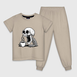 Пижама хлопковая детская Skeleton with coffee, цвет: миндальный