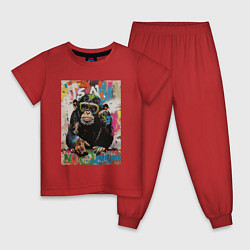 Пижама хлопковая детская Monkey color, цвет: красный