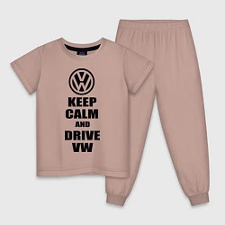 Пижама хлопковая детская Keep Calm & Drive VW, цвет: пыльно-розовый