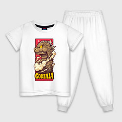 Пижама хлопковая детская Pink godzilla, цвет: белый