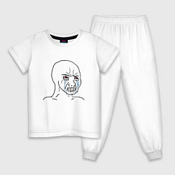 Пижама хлопковая детская Плачущий мем, цвет: белый