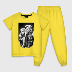 Пижама хлопковая детская Барби и Кен - киберпанк эскиз, цвет: желтый