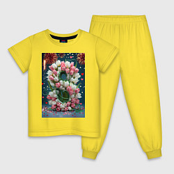 Пижама хлопковая детская Тюльпаны к празднику 8 марта, цвет: желтый