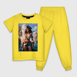 Детская пижама Пиратка на фона флотилии кораблей