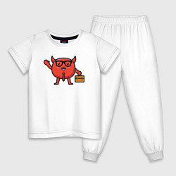 Пижама хлопковая детская Офисный дьяволёнок, цвет: белый