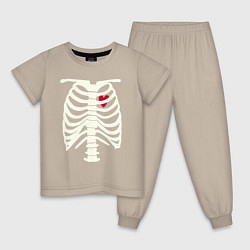 Пижама хлопковая детская Сердце в скелете, цвет: миндальный