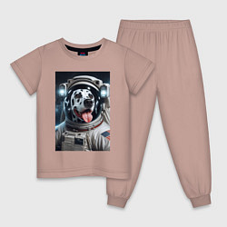 Пижама хлопковая детская Космонавт далматинец в скафандре - нейроарт, цвет: пыльно-розовый