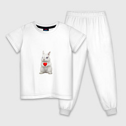 Пижама хлопковая детская Белый кролик с сердечком, цвет: белый