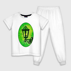 Пижама хлопковая детская Зелёный уличный фонарь, цвет: белый