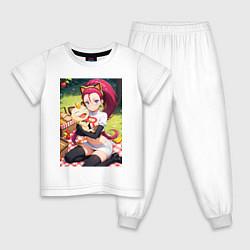 Пижама хлопковая детская Джесси и Мяут на пикнике, цвет: белый