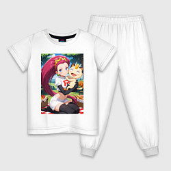 Пижама хлопковая детская Джесси и Мяут на пикнике, цвет: белый