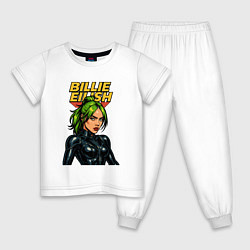 Пижама хлопковая детская Билли Айлиш в стиле комикса, цвет: белый