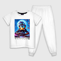 Пижама хлопковая детская Даффи Дак в наушниках - киберпанк фантазия, цвет: белый