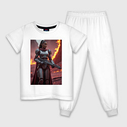 Пижама хлопковая детская Девушка-Мандалорец в броне, цвет: белый