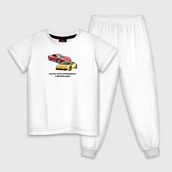 Пижама хлопковая детская Крутые тачке рамбарджине и фурера туше мем, цвет: белый