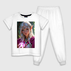 Пижама хлопковая детская Прекрасная эльфийка с магической сферой, цвет: белый