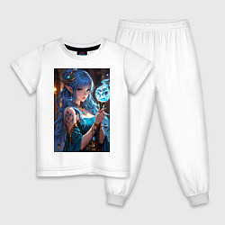 Пижама хлопковая детская Прекрасная эльийка-маг с посохом, цвет: белый