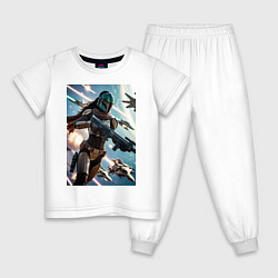 Детская пижама Девушка-мандалорец летит в космосе