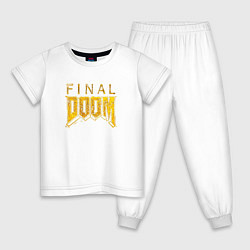 Пижама хлопковая детская Doom final gold logo, цвет: белый