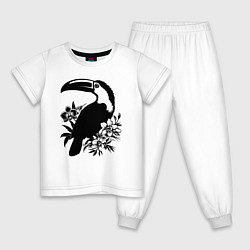 Пижама хлопковая детская Тукан и цветы, цвет: белый