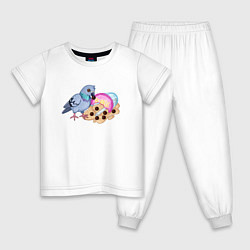 Пижама хлопковая детская Голубь с бабл ти, цвет: белый