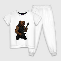 Пижама хлопковая детская Медведь играет на электрогитаре, цвет: белый