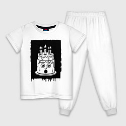 Пижама хлопковая детская Живой торт с каплями и свечой, цвет: белый