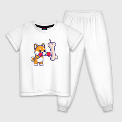 Пижама хлопковая детская Пёсик боксёр, цвет: белый